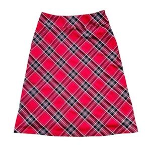 Vintage Red & Black Plaid Preppy Holiday Skirt, Lined, Side Zipper Covington